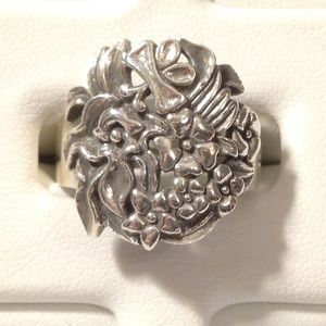 Vtg Estate Solid Sterling Silver Floral Ring